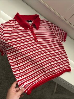H&M Red & White Striped Polo Shirt
